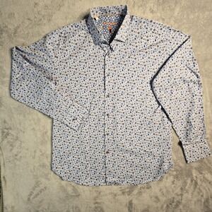 Visconti Black Button Down Shirt Large Blue Geometric Stars Office Preppy